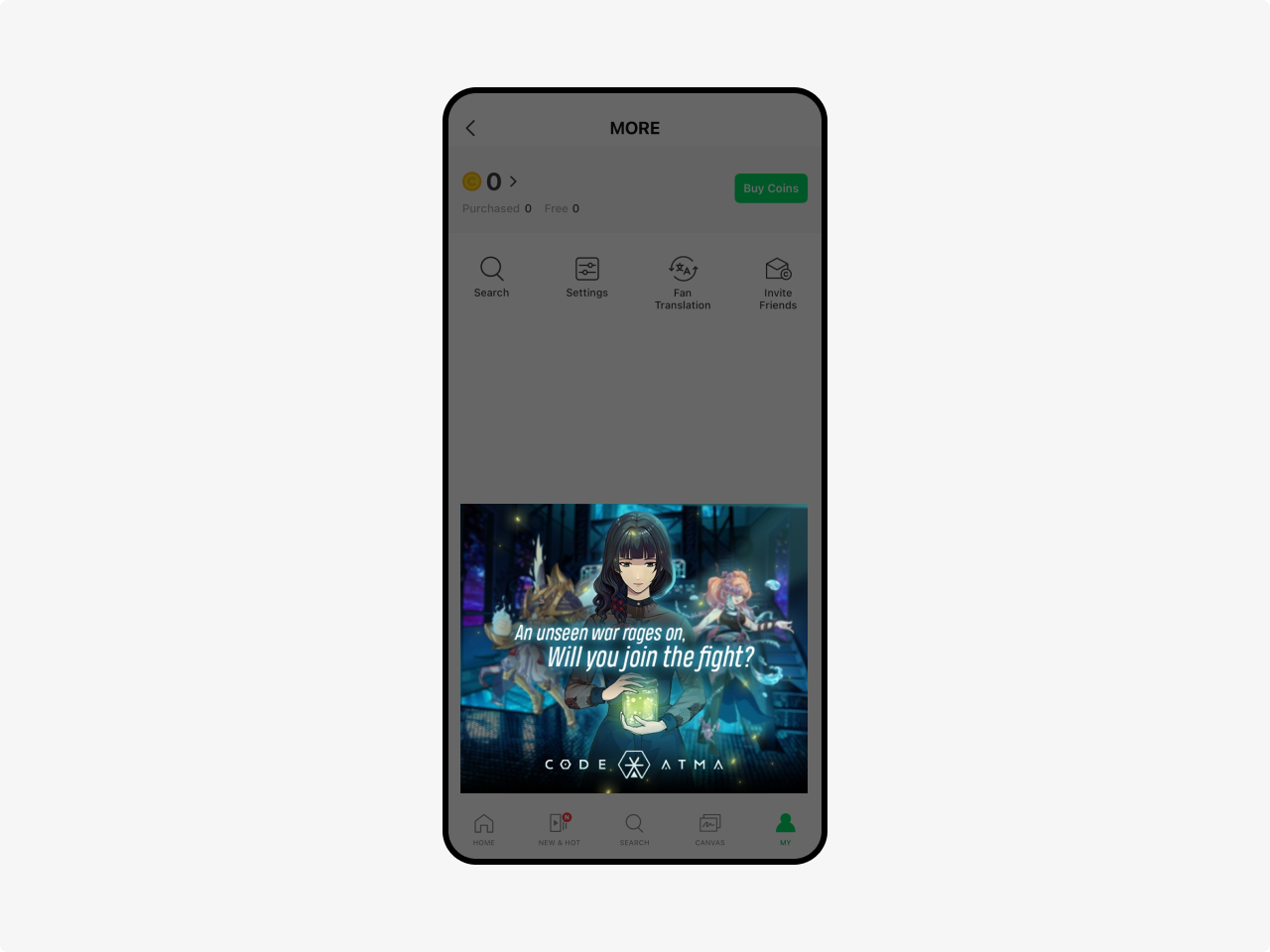 Ejemplo de pantalla del anuncio MORE TAB AD